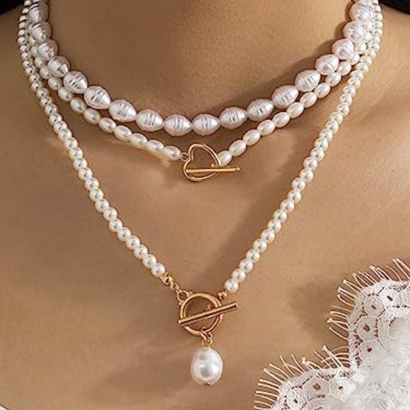 Women Trendy Pearl Chain  Pearl Pendant Pearl Choker Necklace - Picture 5 of 5